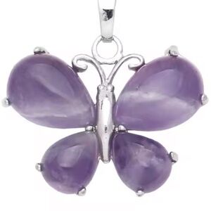 Amethyst Butterfly Pendant Natural Crystal Gemstone Necklace